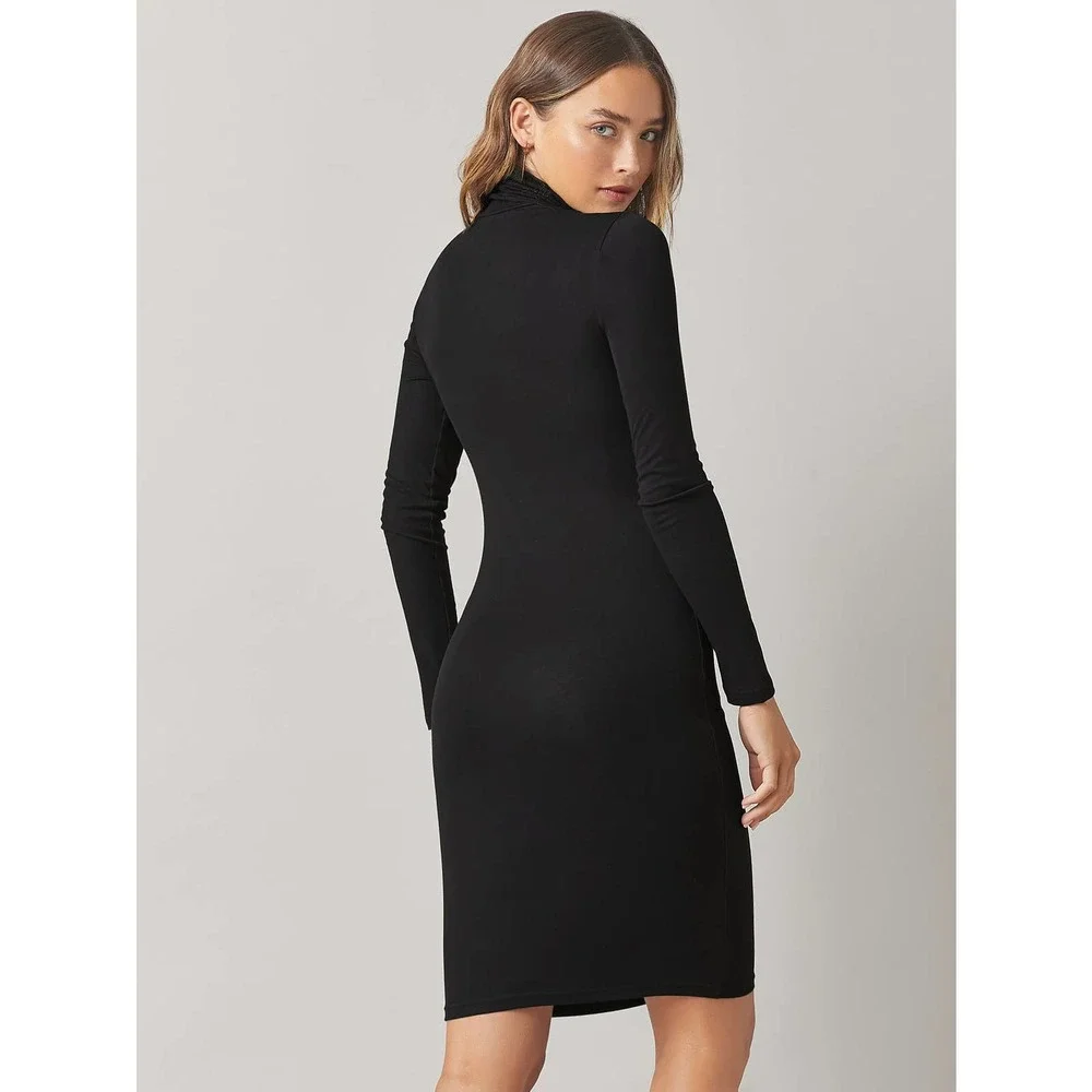 Minimalist turtleneck High Neck Bodycon Dress long sleeve - Picture 2 of 5